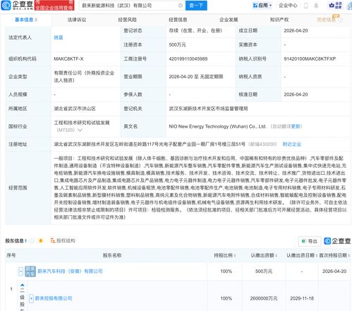 蔚來于武漢成立新能源科技公司，布局人工智能軟件開發